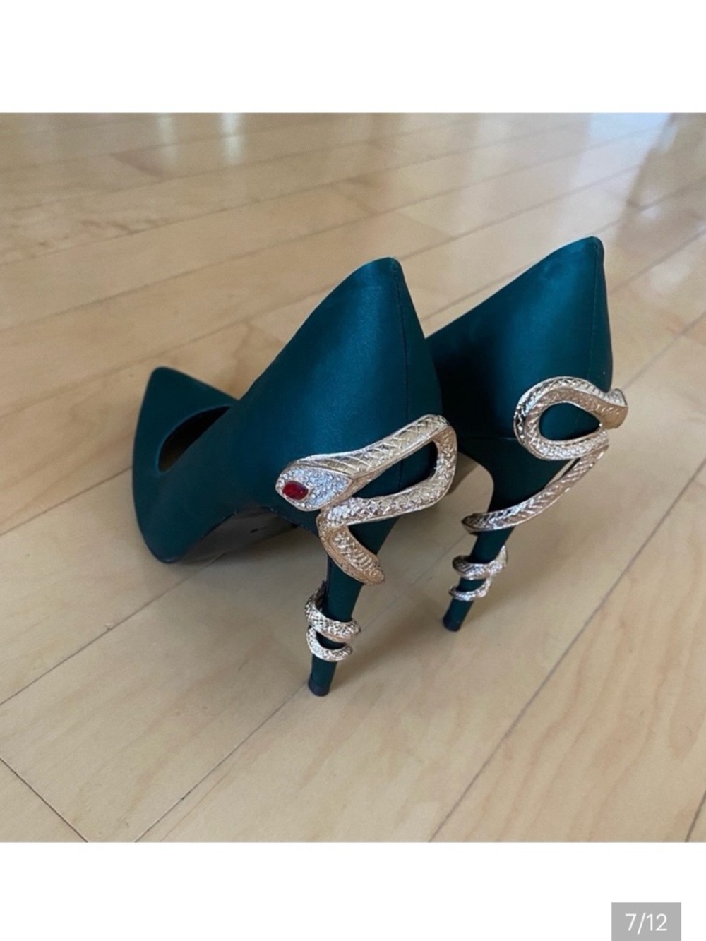 New Azalea Wang Green Heels with Gold Snake Detail - Picture 7 of 12